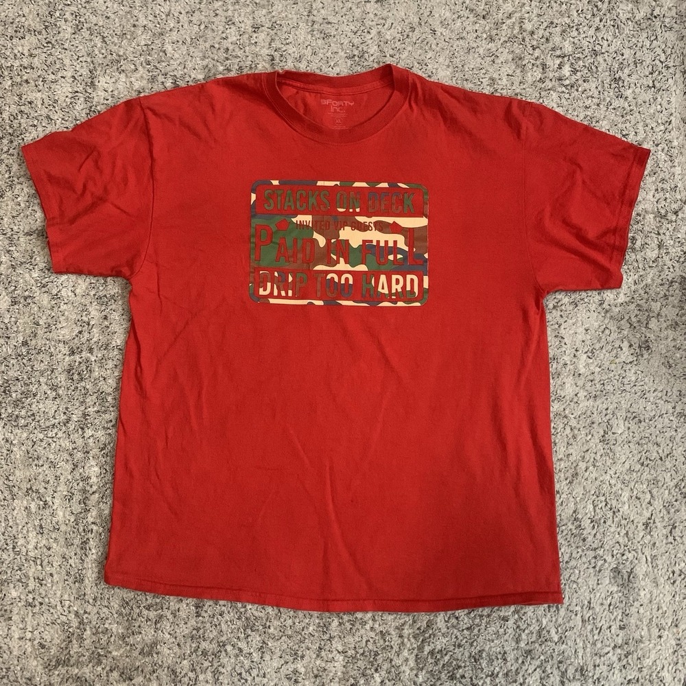 3Forty Graphic Mens T Shirt XL Red Stacks On Deck Paid In Full Drip Too Hard